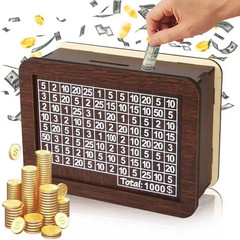 1000/3000/5000/10000 Euro Money Box Wooden Money Box Reusable with Savings Targe