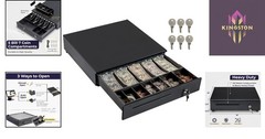 Commercial Quality Cash Drawer with 5 Bill & 7 Coin Slots – Black Metal, 12-24V