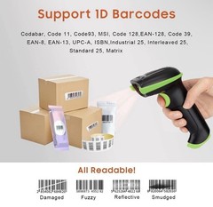 Tera Wireless Barcode Scanner 2.4GHz USB Wired 1D Laser Rechargeable Green