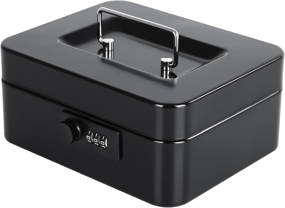 Cash Box with Combination Lock Safe Metal Money Box with Money Tray for Security