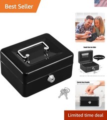 Secure and Compact Cash Box with Portable Handle – 5.91″ x 4.72″ Black Design