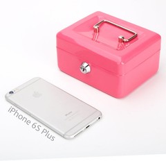 Small Cash Box with Key Lock, Decaller Portable Metal Money Small, Pink