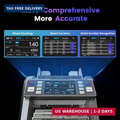 Aneken Mixed Denomination Money Counter with Counterfeit Detection, Touch Screen