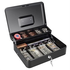 Cash Box with Money Tray and Key Lock Saving Storage for Register 11.8 x9.45 XL