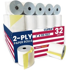 (32 Rolls) 2 Ply Kitchen Printer Paper White/Yellow Carbonless Rolls 3” x 95 …