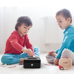Secure Metal Cash Box for Kids – Small Lock Box with Top Slot, Black, 5.91″x4.72