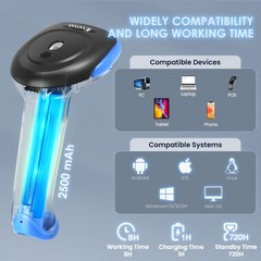 2D Bluetooth Barcode Scanner Wireless, 2500mAh Handheld Cordless USB Wired QR…