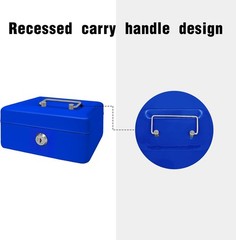 Steel Cash Box with Key Lock, Metal Small Money Organizer with Money Tray,Cas…