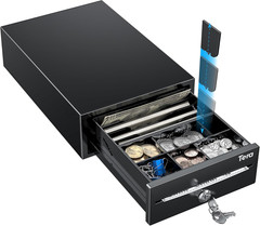 Cash Register Drawer 8″ Mini: 4 Bill 6 Coin Small Cash Drawer Auto Open with Med