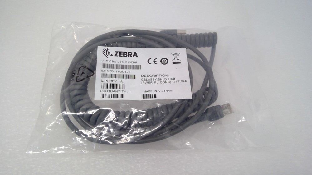 LOT OF 2 NEW Zebra CBA-U29-C15ZBR 15ft SHLD USB Data Cable