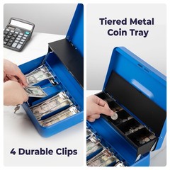 Large Cash Box with Key Lock, Metal Money Box for Cash, Portable Locking Safe…