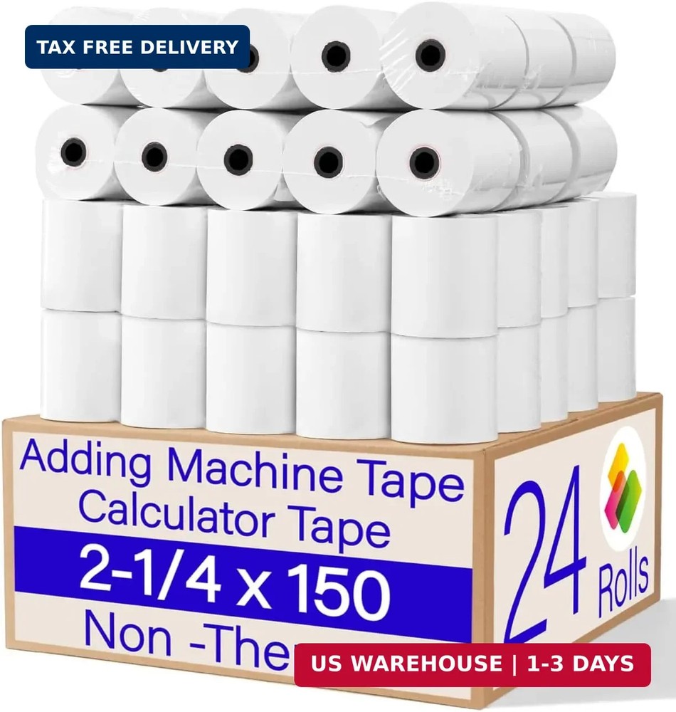 (24 Rolls)2 1/4 in x 150 ft Adding Machine Tape Paper Rolls, for HR-10RC, HR-170