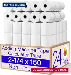 (24 Rolls)2 1/4 in x 150 ft Adding Machine Tape Paper Rolls, for HR-10RC, HR-170