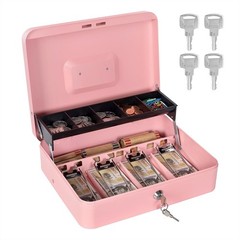 Cash Box Money Tray Lock Metal Register Safe 11.8×9.4×3.54 Inch Pink Large