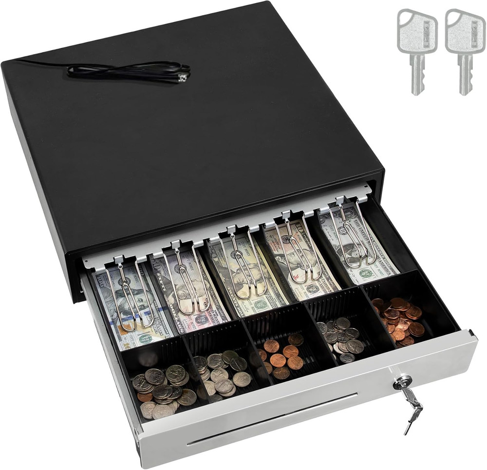 Sam4S 16″ “Stainless Steel” Front Heavy Duty Black POS Cash Drawer with 5Bill/5C