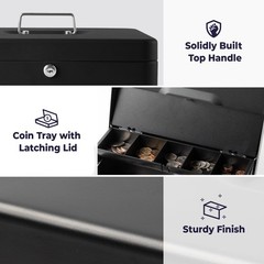 Large Cash Box with Key Lock, Metal Money Box for Cash, Portable Locking Safe…