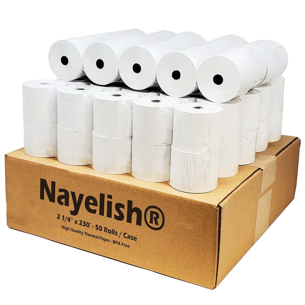 2-1/4 x 230′ 1-Ply Thermal Paper (50 Rolls) BPA Free Cash Register Tape for S…
