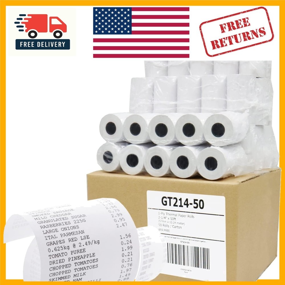 Shrink-Wrapped BPA Free Thermal Paper Rolls 2-1/4″ x 50′ – Easy Use Pack of 50