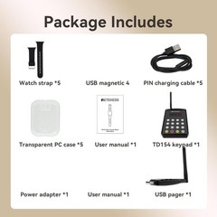 Retekess TD113 Pager System Restaurant Pagers for Servers 262ft Range 5 Watches