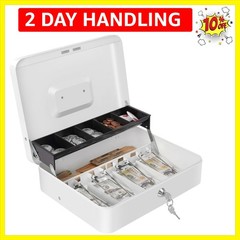Cash Box with Money Tray and Key Lock, Large Metal Safe Money Box for Cash, L…