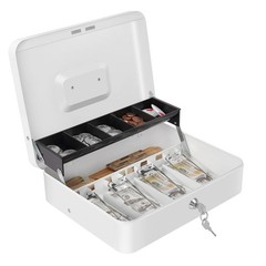 Cash Box with Money Tray and Key Lock, Large Metal Safe Money Box for Cash, L…