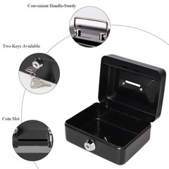 Small Cash Box with Lock and Slot – Jssmst Metal Coin Bank X-Small, Black