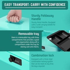 Metal Cash with Combination Lock – 5-Compartment Petty Cash with Money Tray a…