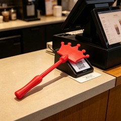 Red Lightweight Reusable Payment Wand with Card Slot for Contactless Tap Pay