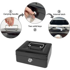 Steel Cash with Key Lock, Metal Small Money Organizer with Money Tray,Cash St…