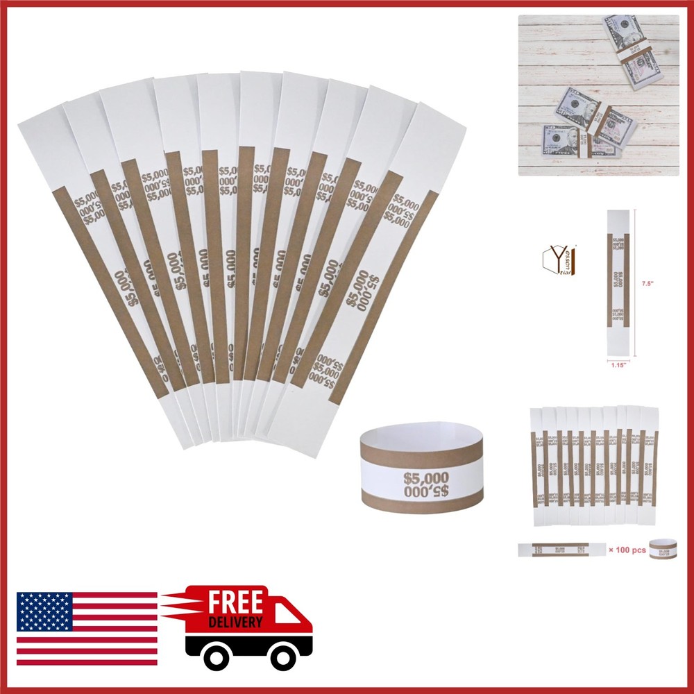 Self-Adhesive Bill Wrappers Currency Straps Brown $5000 for Fast Billing