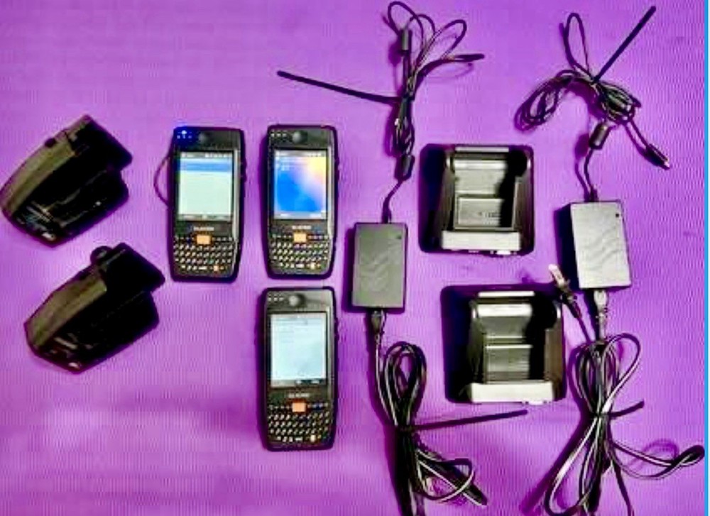 Glacier M3 Orange Handheld Barcode Scanner Lot Of 3 W/Docks & Cradles Mobile PC