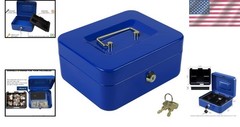 Versatile Blue Metal Cash Box with Key Lock – Ideal for Outdoor & Indoor Use