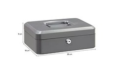 Cash Box with Tray 8 Liter Grey Steel Key Lock Portable For Money