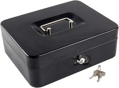 Secure Portable Black Metal Cash Box with Key Lock – 11.81×9.45×3.54 Size