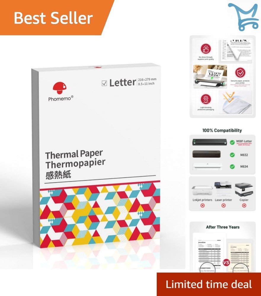 Thermal Printer Paper 8.5×11 Inch 100 Sheets Matte Fade Resistant for Portabl…