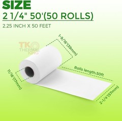 50 Rolls 2 1/4” x 50’ Thermal POS Receipt Paper – Biodegradable Quality