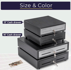13″ POS Cash Drawer 4 Bill 5 Coin Tray with Key Lock RJ11/RJ12