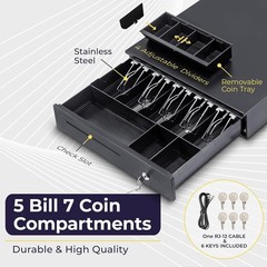 Sturdy Cash Drawer for Retail Use with Adjustable Slots and Key Control Security