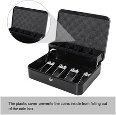 Durable Black Metal Money Box with Key Lock – Organize and Protect Valuables