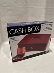 Red Cash Box with Lock, 2 Keys, 8 Compartment Tray