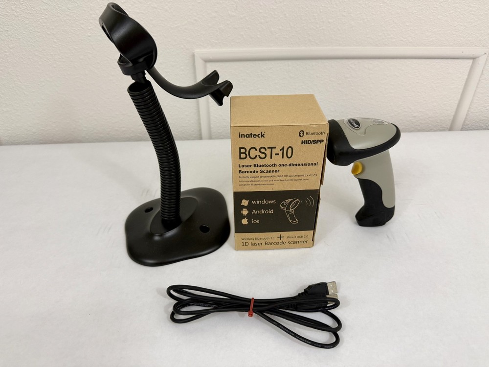 Inateck 2 in 1 Wireless Bluetooth USB Barcode Reader Scanner (BCST-10) + stand