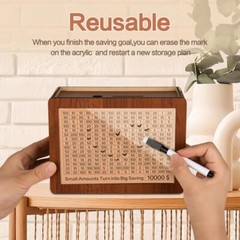 Cash Vault Wooden Money Savings Box, 10000 Savings Challenge Box