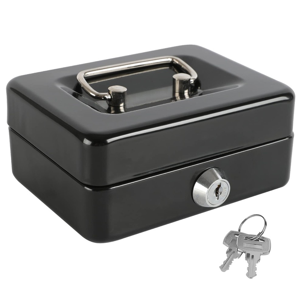 Locking Steel Mini Cash Box with Removable Coin Tray and Key Lock for Kids4.9…