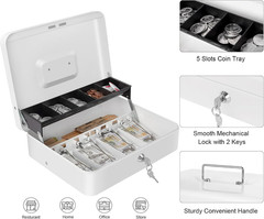 Cash Box with Money Tray and Key Lock, Large Metal Safe Money Box for Cash, Lock