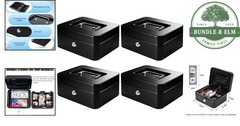Metal Cash Box with Key Lock and Removable Coin Tray for Secure Storage