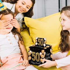 Black Gold 50th Happy Birthday Surprise Pull Out Money Box Cash Gift Set