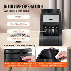 USD Coin Sorter Machine with 200 Coin Capacity and 4 Coin Tubes for Pennies, Nic