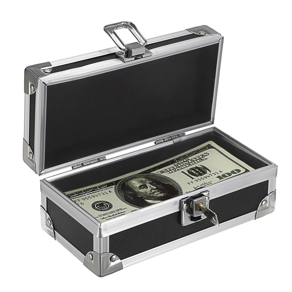 Cash Box with Lock, Aluminium Alloy Money Box for Cash Lockable Money Storage Bo