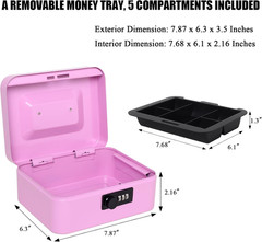 Medium Cash Box with Combination Lock – Durable Metal Cash Box with Money Tra…