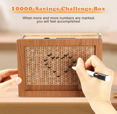 10,000 Savings Challenge Box, Cash Vault Wooden Money Savings Box 10000 Dollar,